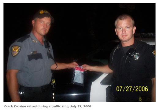 Crack Cocaine seized during a traffic stop, July 27, 2006